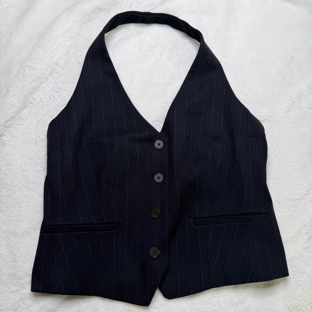 Ann Taylor Pinstripe Halter Vest Top Navy Size 4 NWT